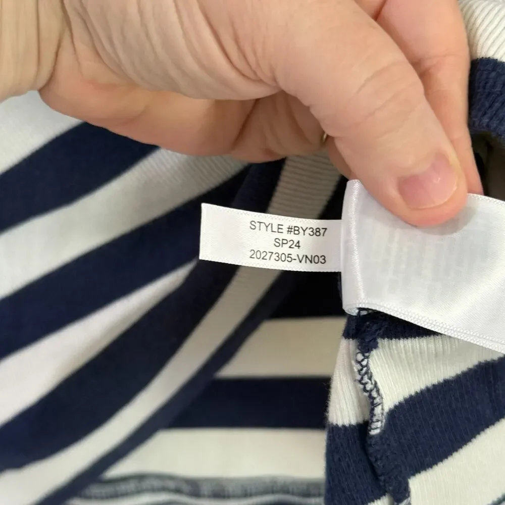 J. Crew Fine-Rib Fitted Navy White Striped Boatneck T-Shirt 2X Nautical BY387